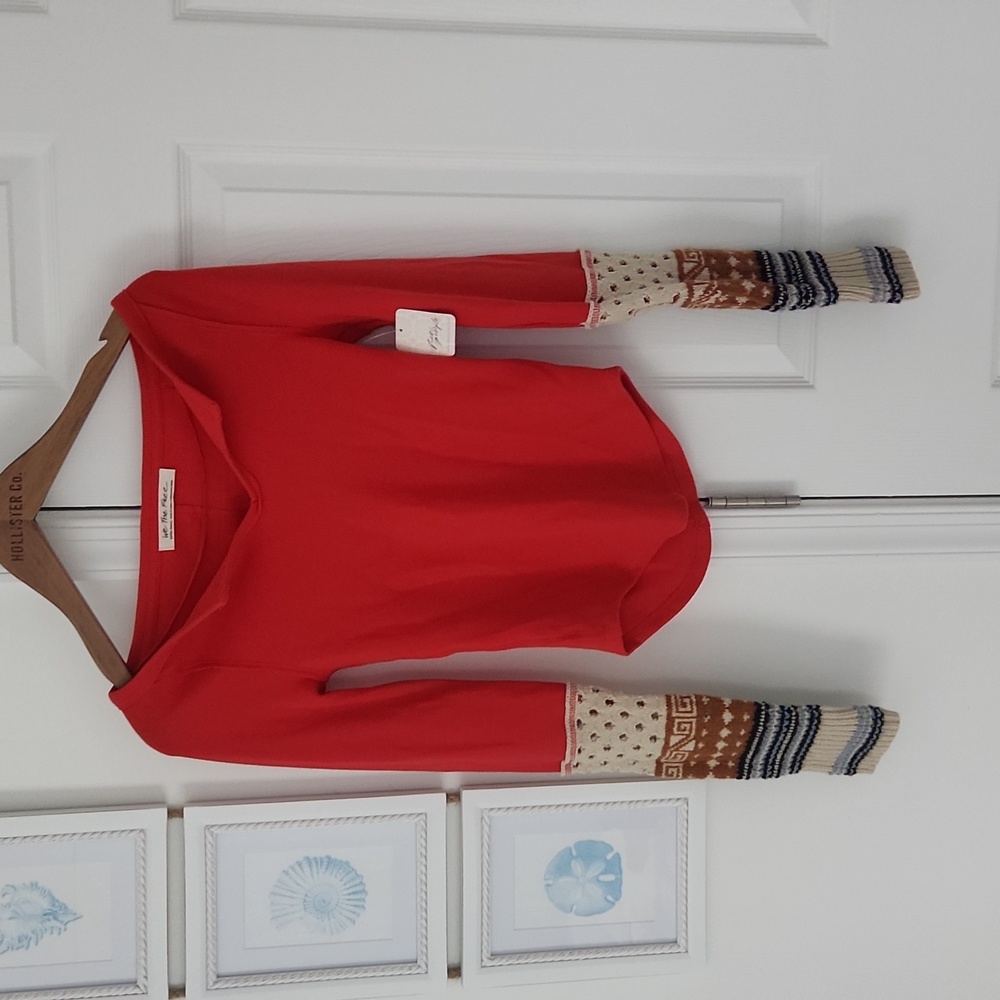 Free People - Cozy Craft Cuff Thermal Top, Red Combo, Size XS, NWT